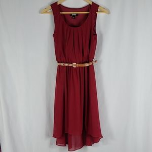 Maroon Belted High-low Sleeveless Sheath Dress